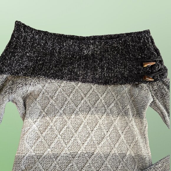 Y2K Off Shoulder Sweater Fairy Grunge Size S Gray Striped Marled Long Sleeve - Picture 4 of 9